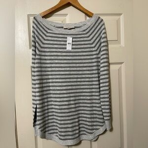 LOFT Gray and gray Striped Knit Top